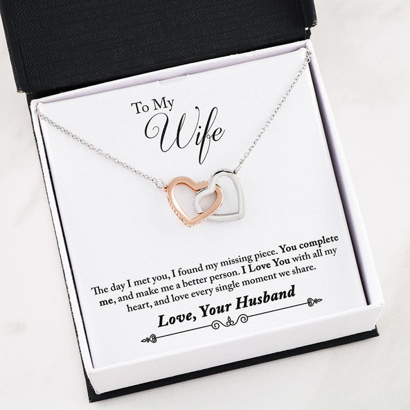 ***To My Wife- You Complete Me Interlocking Hearts Necklace