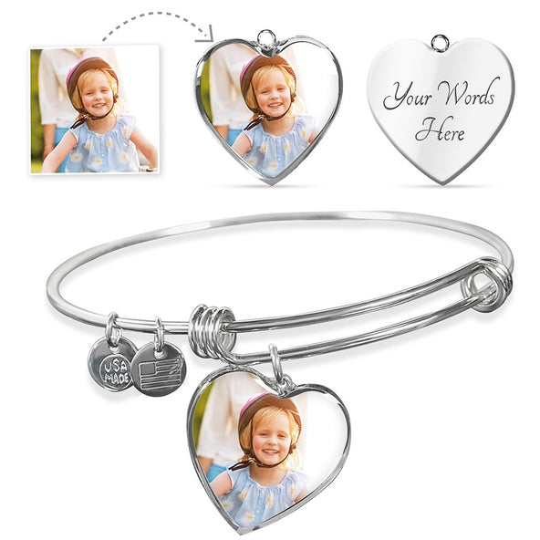 Fully Customizable Photo Heart Bangle with Engraving